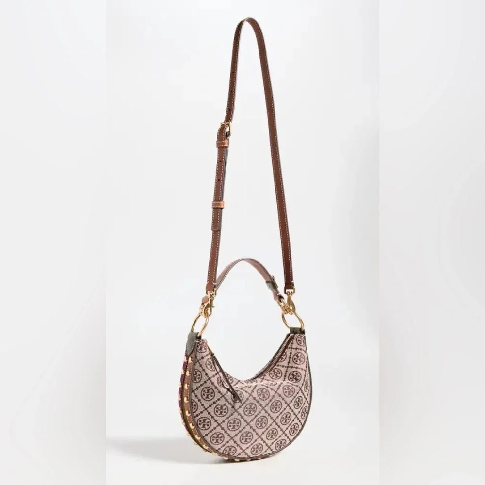 🔥NWT Tory Burch T Monogram Jacquard Studded Mini Crescent Bag - Picture 5 of 16